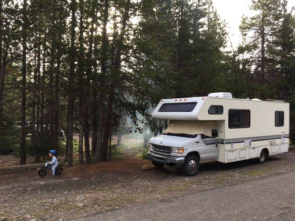 Our Tetons campground site. Leo really figured out how to cruise on that glider bike of his, weaving in and out of the trees.